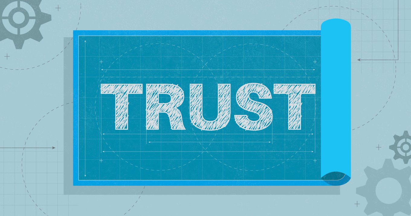 The word trust written on blueprint or drafting paper