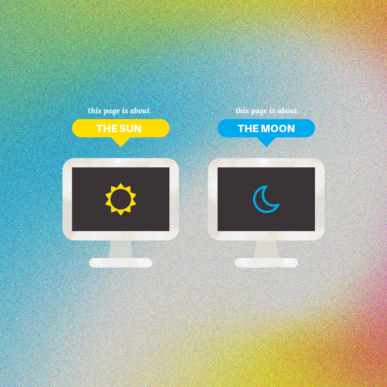 Sun and moon on computers with a colorful background