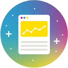Web browser with an upward trending plot graph with a colorful background