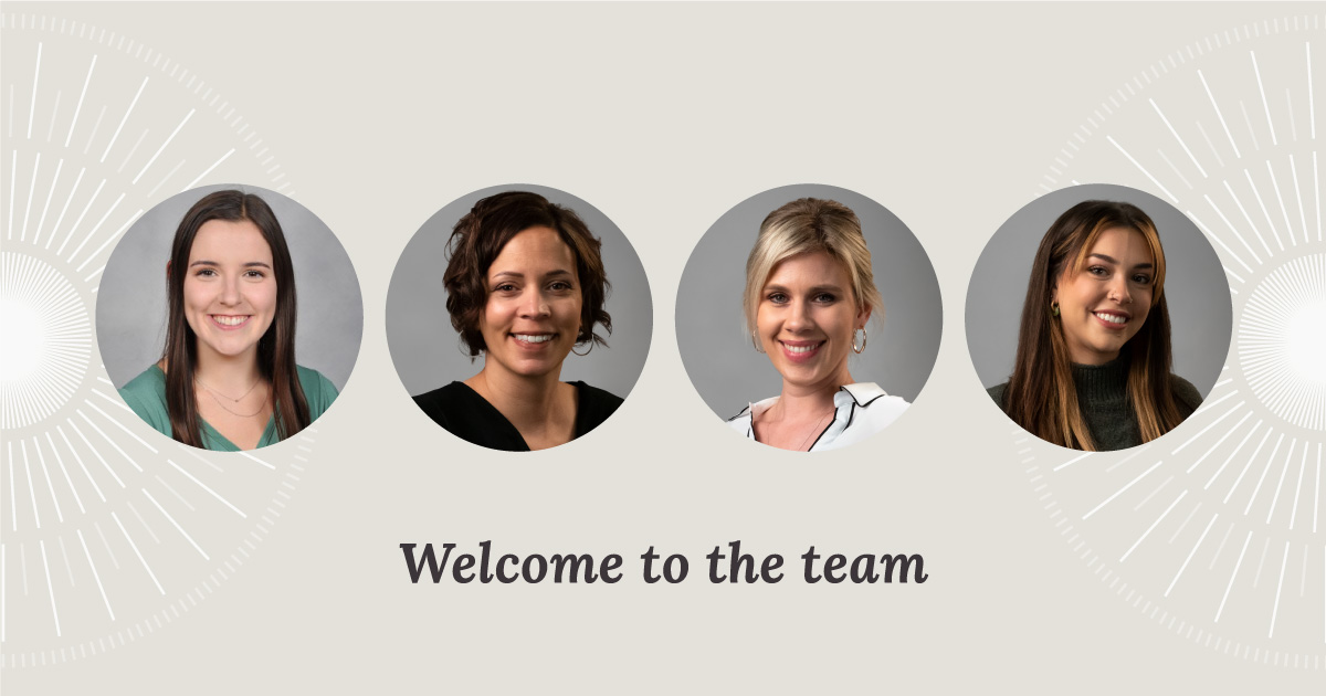 Photos of four new TriComB2B team members with text "Welcome to the team!"