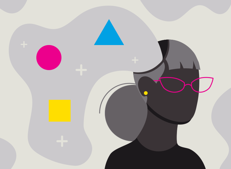 a person with colorful shapes coming from their mind