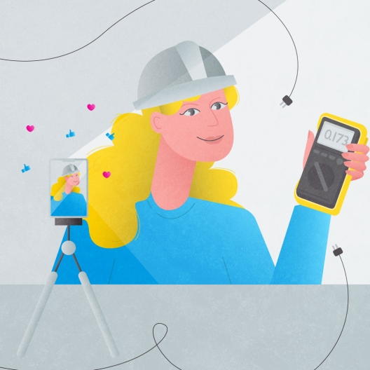 an illustration of a female construction worker filming a video on her phone thumbnail