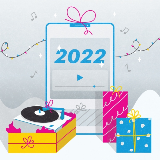 2022 Spotify Wrapped with record player and colorful gifts thumbnail version